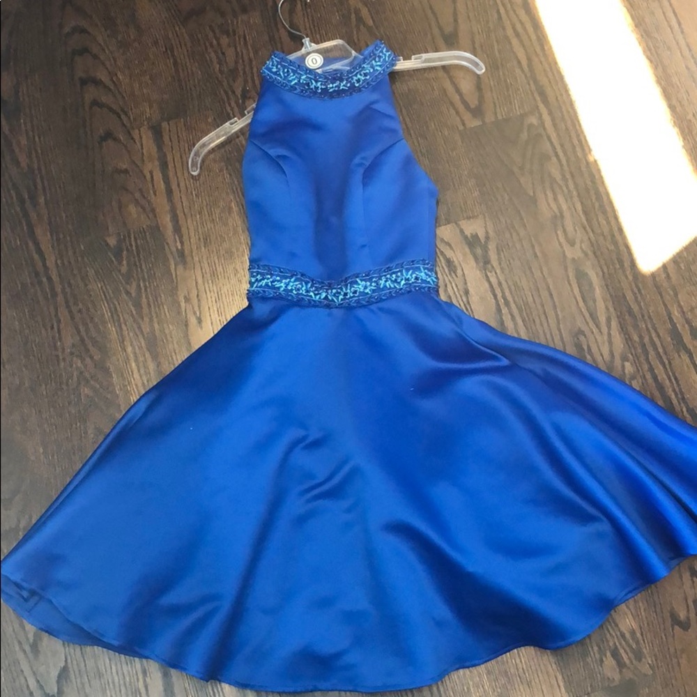 embroidered royal blue dress